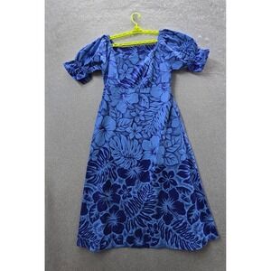Sweet Designs Women Dress XL Blue Floral Fit & Flare Maxi Hawaiian Dress